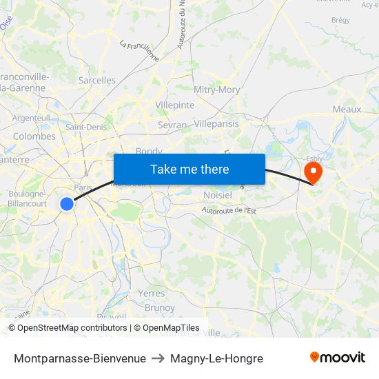 Montparnasse-Bienvenue to Magny-Le-Hongre map