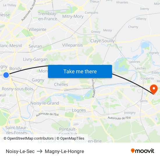 Noisy-Le-Sec to Magny-Le-Hongre map