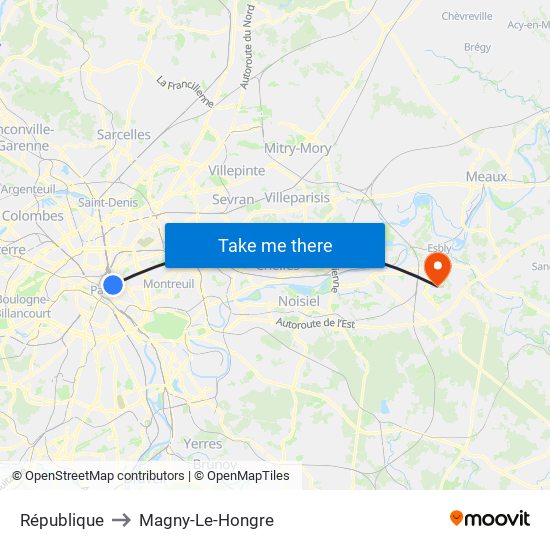République to Magny-Le-Hongre map