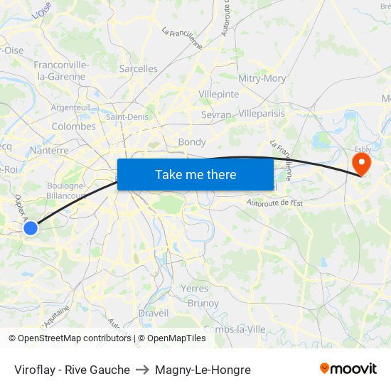 Viroflay - Rive Gauche to Magny-Le-Hongre map