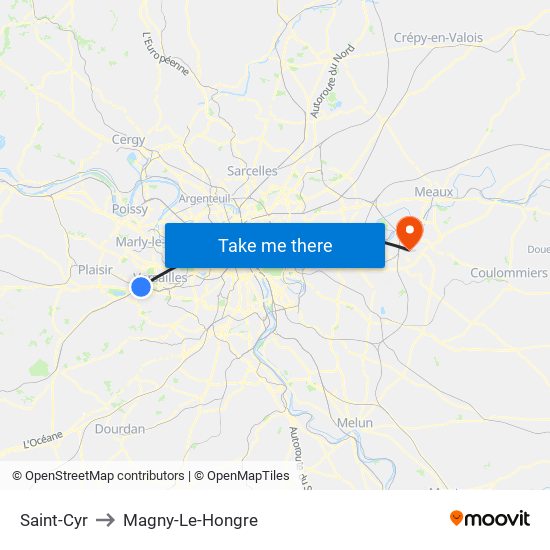 Saint-Cyr to Magny-Le-Hongre map