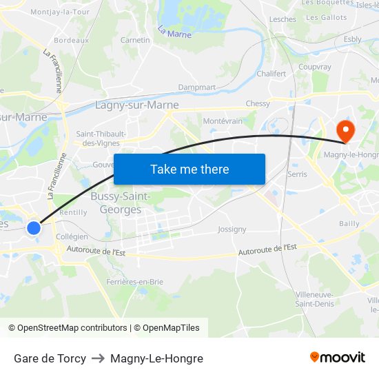 Gare de Torcy to Magny-Le-Hongre map