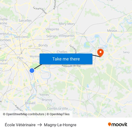 École Vétérinaire to Magny-Le-Hongre map