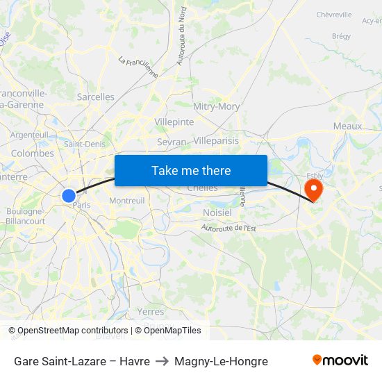 Gare Saint-Lazare – Havre to Magny-Le-Hongre map