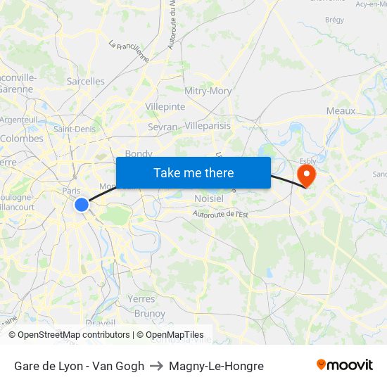 Gare de Lyon - Van Gogh to Magny-Le-Hongre map
