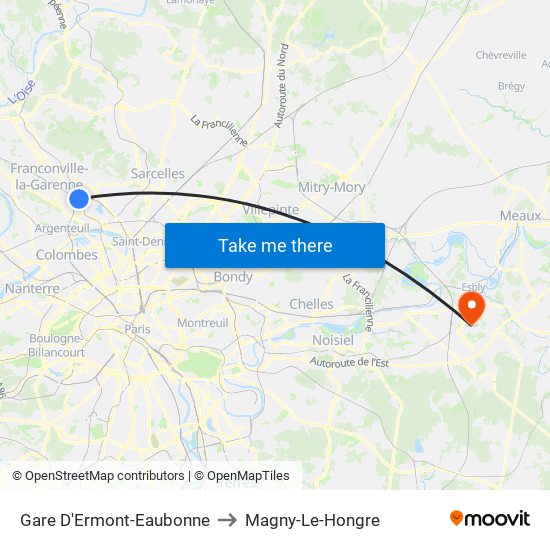 Gare D'Ermont-Eaubonne to Magny-Le-Hongre map
