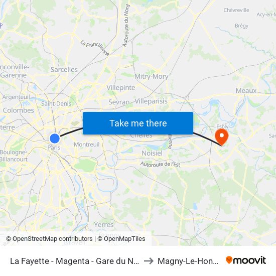 La Fayette - Magenta - Gare du Nord to Magny-Le-Hongre map