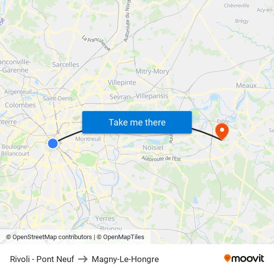 Rivoli - Pont Neuf to Magny-Le-Hongre map