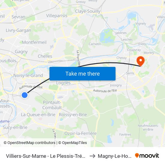 Villiers-Sur-Marne - Le Plessis-Trévise RER to Magny-Le-Hongre map