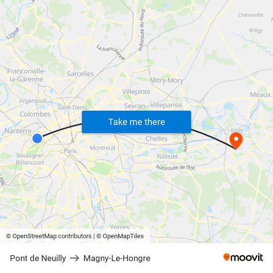 Pont de Neuilly to Magny-Le-Hongre map