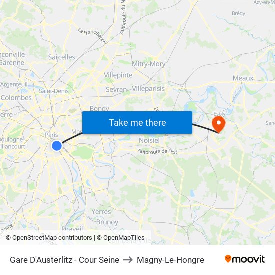 Gare D'Austerlitz - Cour Seine to Magny-Le-Hongre map