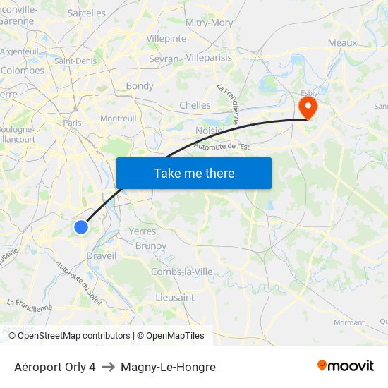 Aéroport Orly 4 to Magny-Le-Hongre map