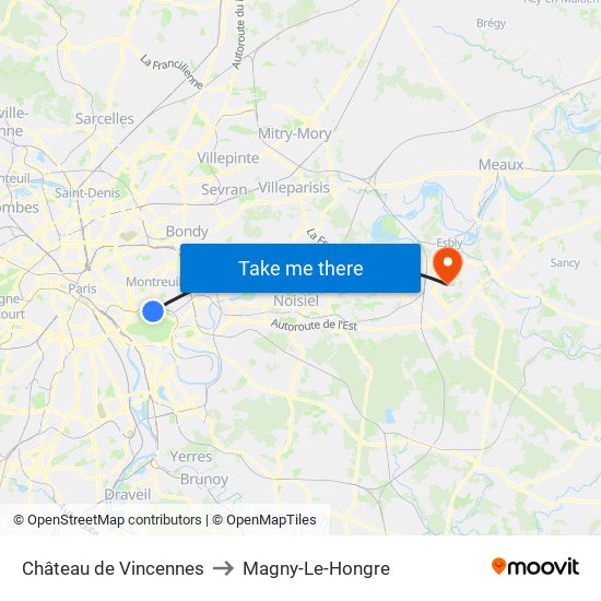 Château de Vincennes to Magny-Le-Hongre map
