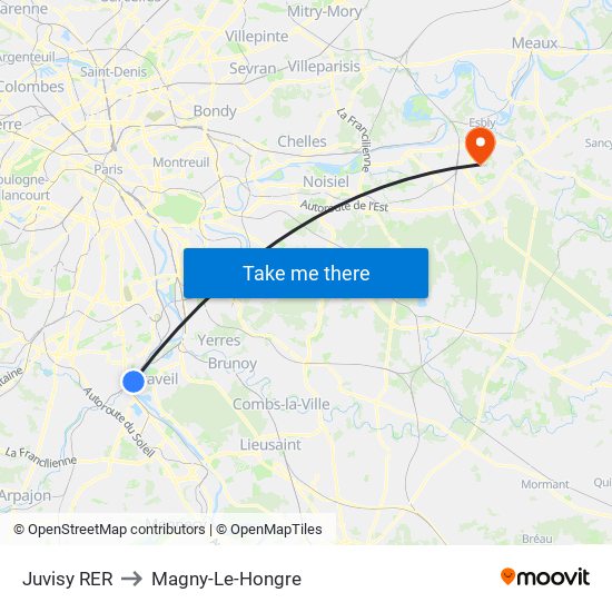 Juvisy RER to Magny-Le-Hongre map
