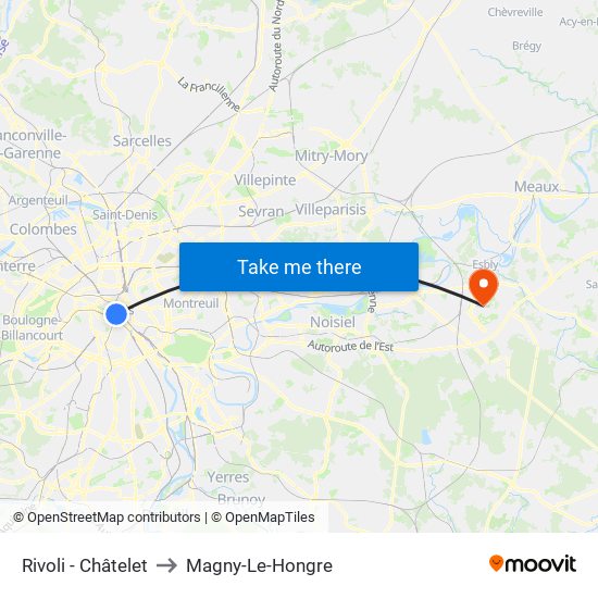 Rivoli - Châtelet to Magny-Le-Hongre map