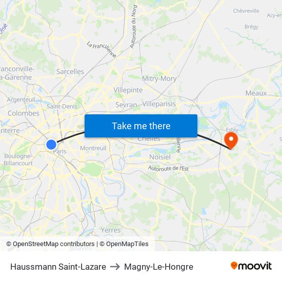 Haussmann Saint-Lazare to Magny-Le-Hongre map