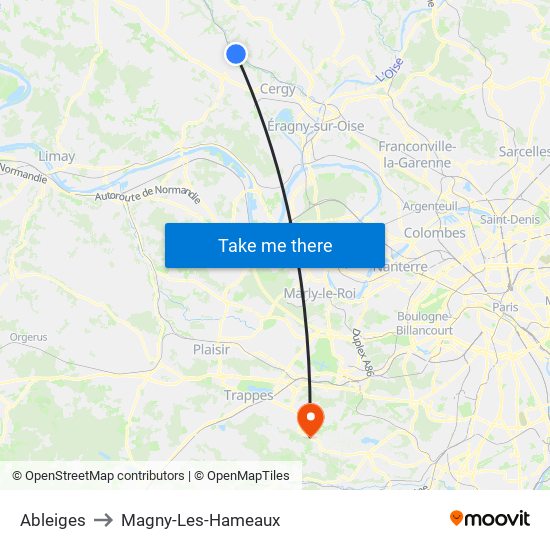 Ableiges to Magny-Les-Hameaux map