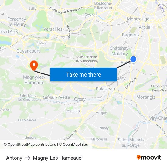 Antony to Magny-Les-Hameaux map