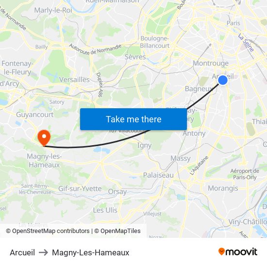 Arcueil to Magny-Les-Hameaux map