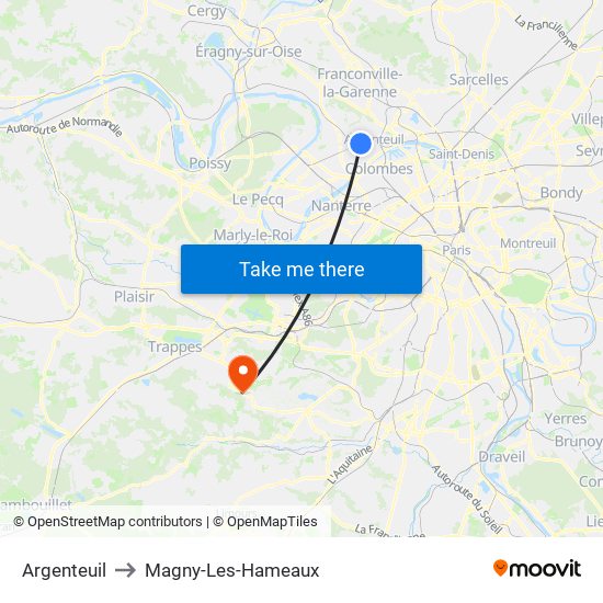 Argenteuil to Magny-Les-Hameaux map