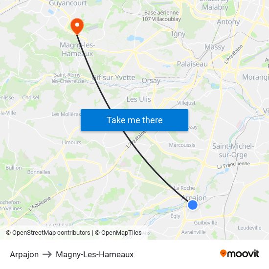 Arpajon to Magny-Les-Hameaux map