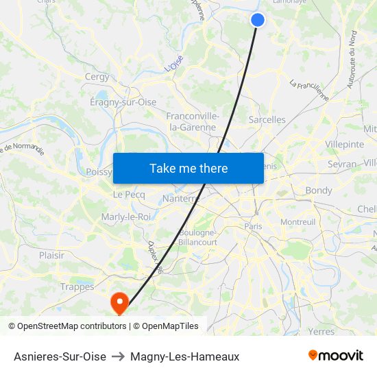 Asnieres-Sur-Oise to Magny-Les-Hameaux map