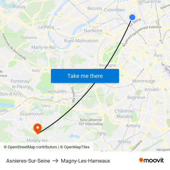 Asnieres-Sur-Seine to Magny-Les-Hameaux map