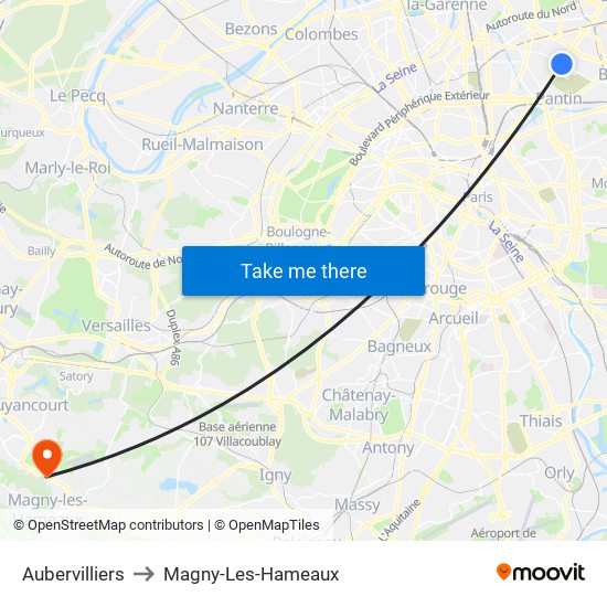 Aubervilliers to Magny-Les-Hameaux map