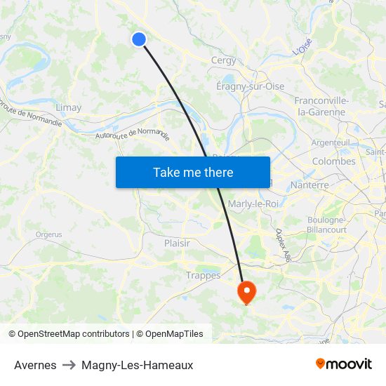 Avernes to Magny-Les-Hameaux map