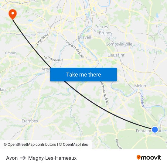 Avon to Magny-Les-Hameaux map