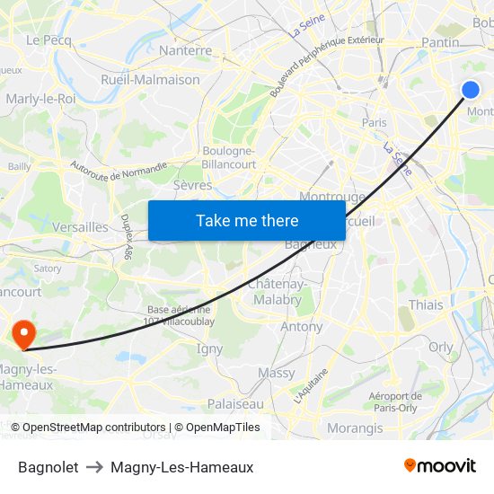 Bagnolet to Magny-Les-Hameaux map