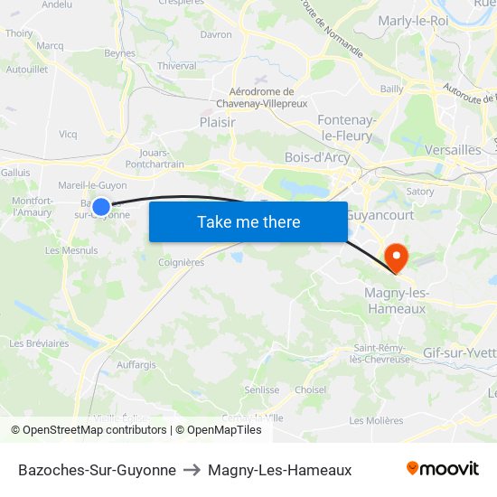 Bazoches-Sur-Guyonne to Magny-Les-Hameaux map