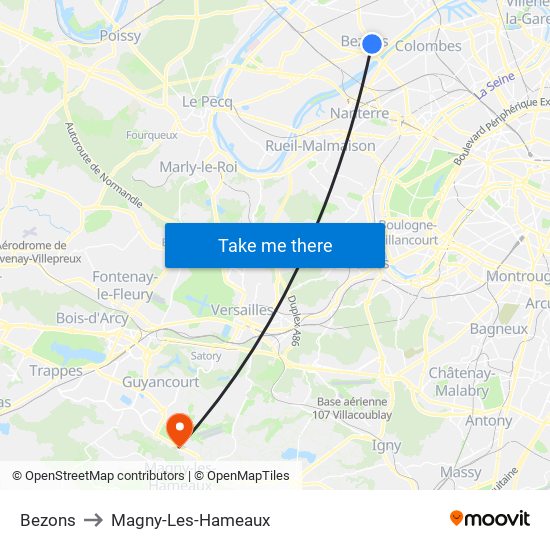 Bezons to Magny-Les-Hameaux map