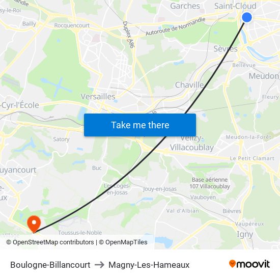 Boulogne-Billancourt to Magny-Les-Hameaux map
