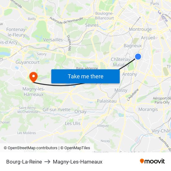Bourg-La-Reine to Magny-Les-Hameaux map