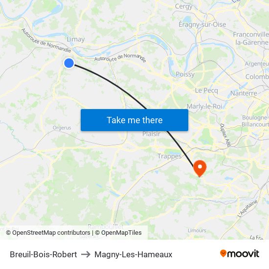 Breuil-Bois-Robert to Magny-Les-Hameaux map