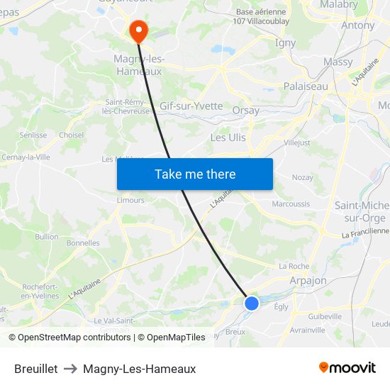 Breuillet to Magny-Les-Hameaux map