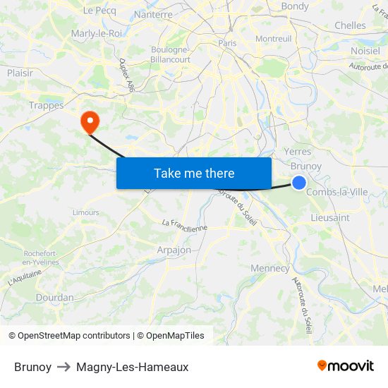 Brunoy to Magny-Les-Hameaux map