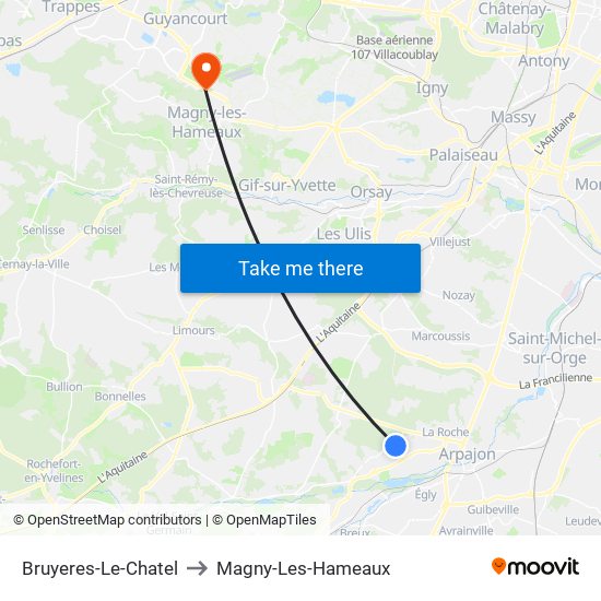 Bruyeres-Le-Chatel to Magny-Les-Hameaux map