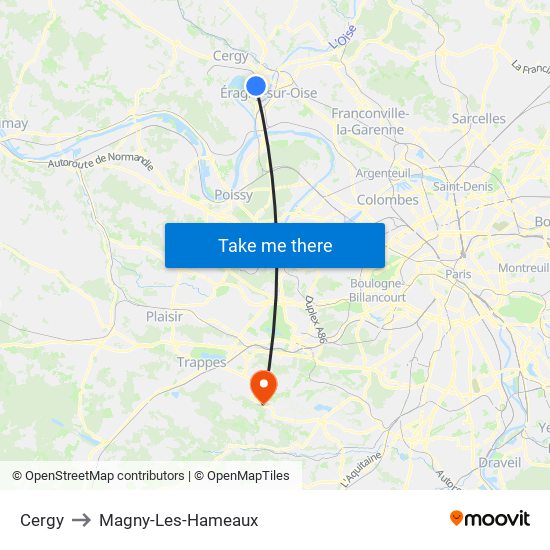 Cergy to Magny-Les-Hameaux map