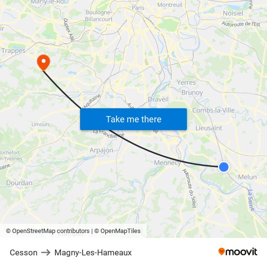 Cesson to Magny-Les-Hameaux map