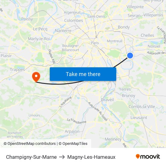 Champigny-Sur-Marne to Magny-Les-Hameaux map