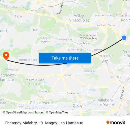 Chatenay-Malabry to Magny-Les-Hameaux map