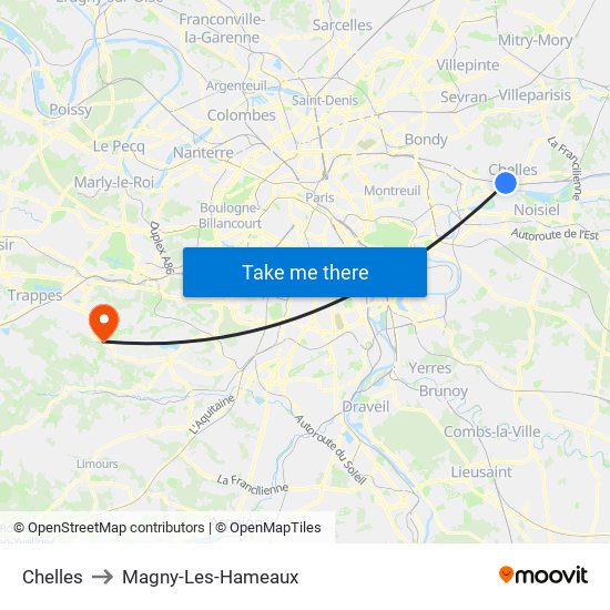 Chelles to Magny-Les-Hameaux map