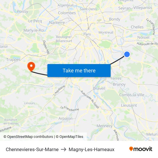 Chennevieres-Sur-Marne to Magny-Les-Hameaux map