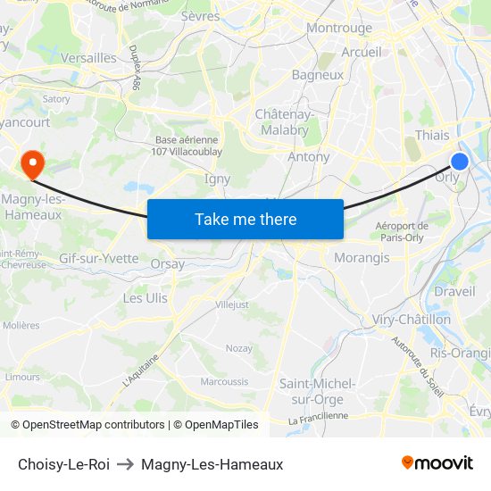 Choisy-Le-Roi to Magny-Les-Hameaux map