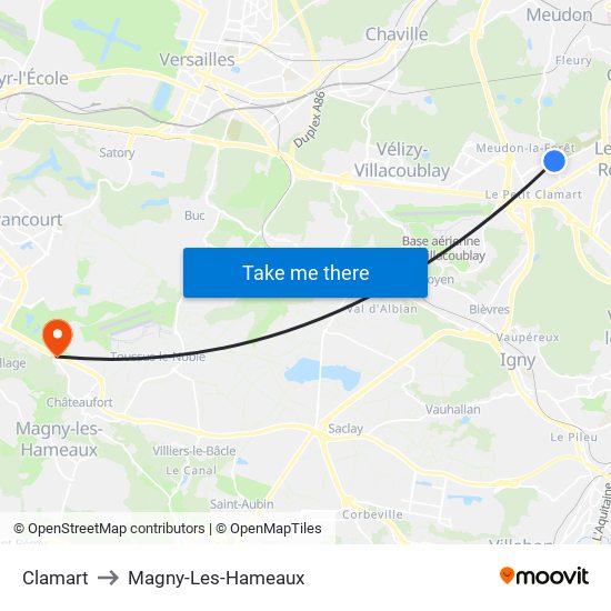Clamart to Magny-Les-Hameaux map