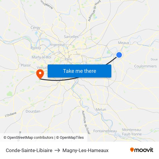 Conde-Sainte-Libiaire to Magny-Les-Hameaux map