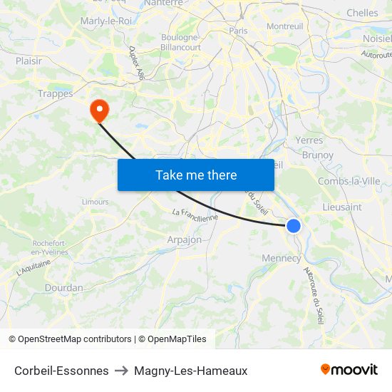 Corbeil-Essonnes to Magny-Les-Hameaux map