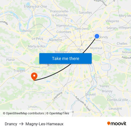 Drancy to Magny-Les-Hameaux map